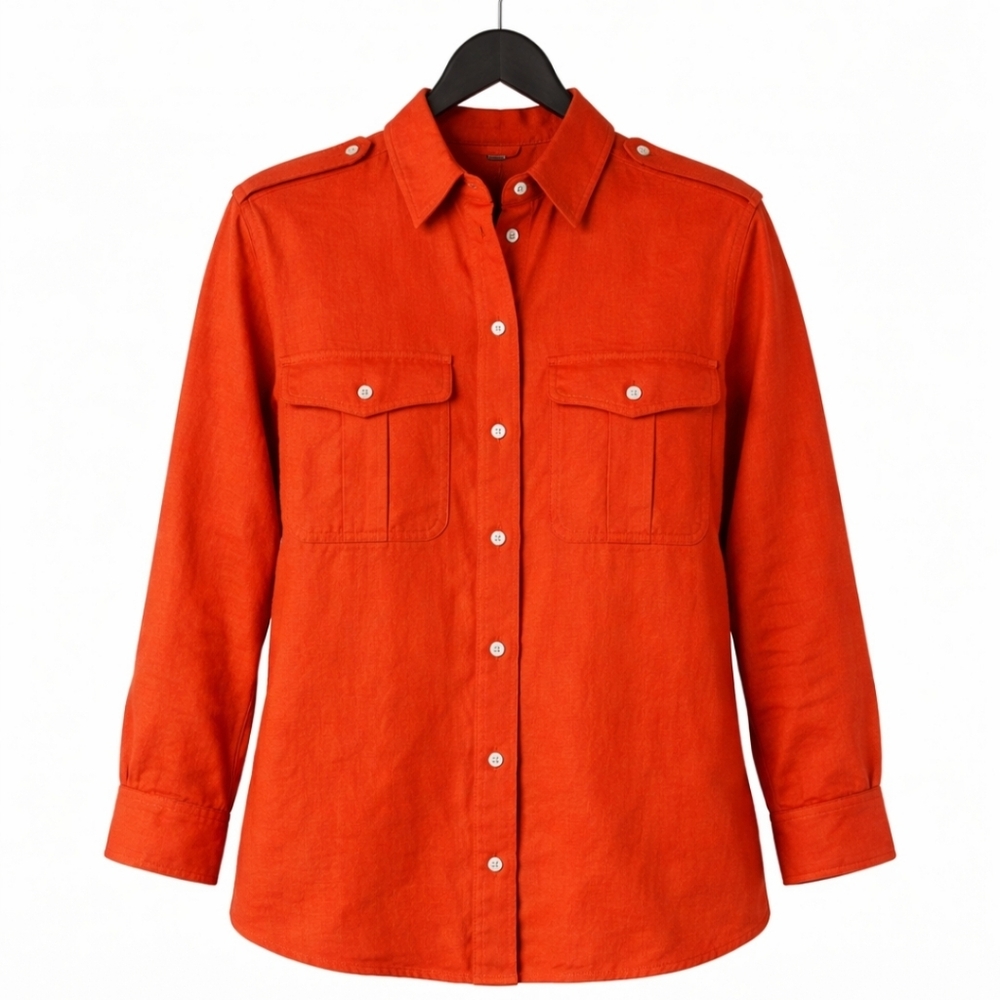 Liz Claiborne Orange Linen Classic Vintage Button Down Sz 10